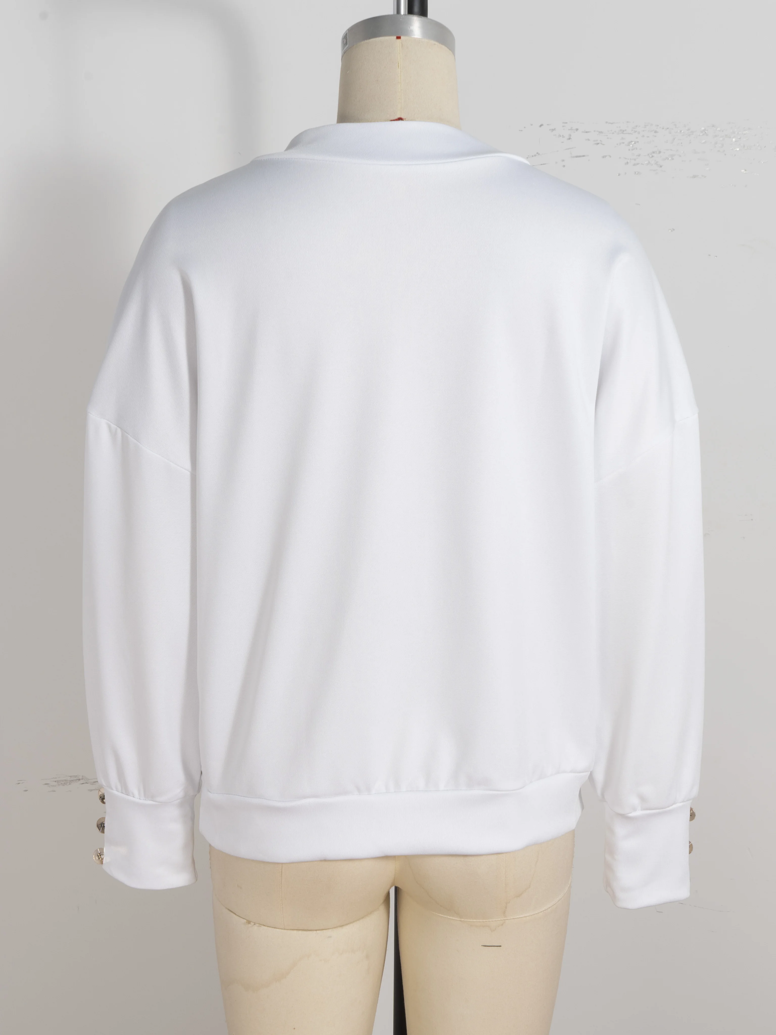 Women`s V‑Neck Knit Long Sleeve Top T-shirt Daily Wear S‑XXL Size Autumn Button Cuff Drop Shoulder Casual Pullover Sweatshirt view 6