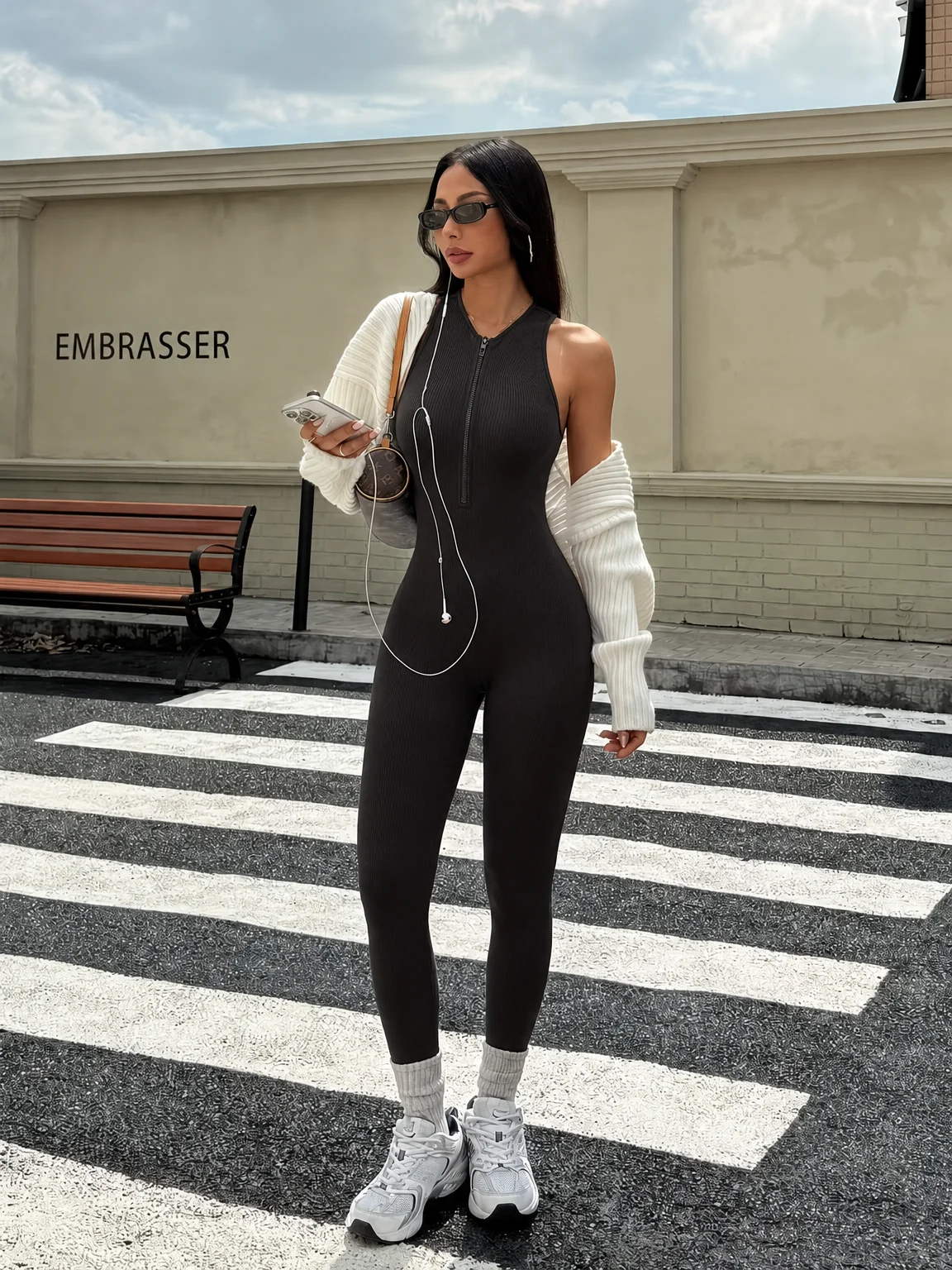Women's Yoga Jumpsuit Nova Ribbed — High Waist, Zip