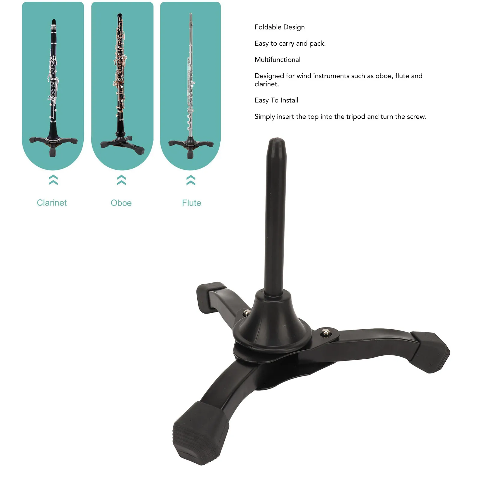 حامل ثلاثي القوائم من الكلارينيت الناي، حامل أدوات الرياح المحمول القابل للطي للمزمار #2