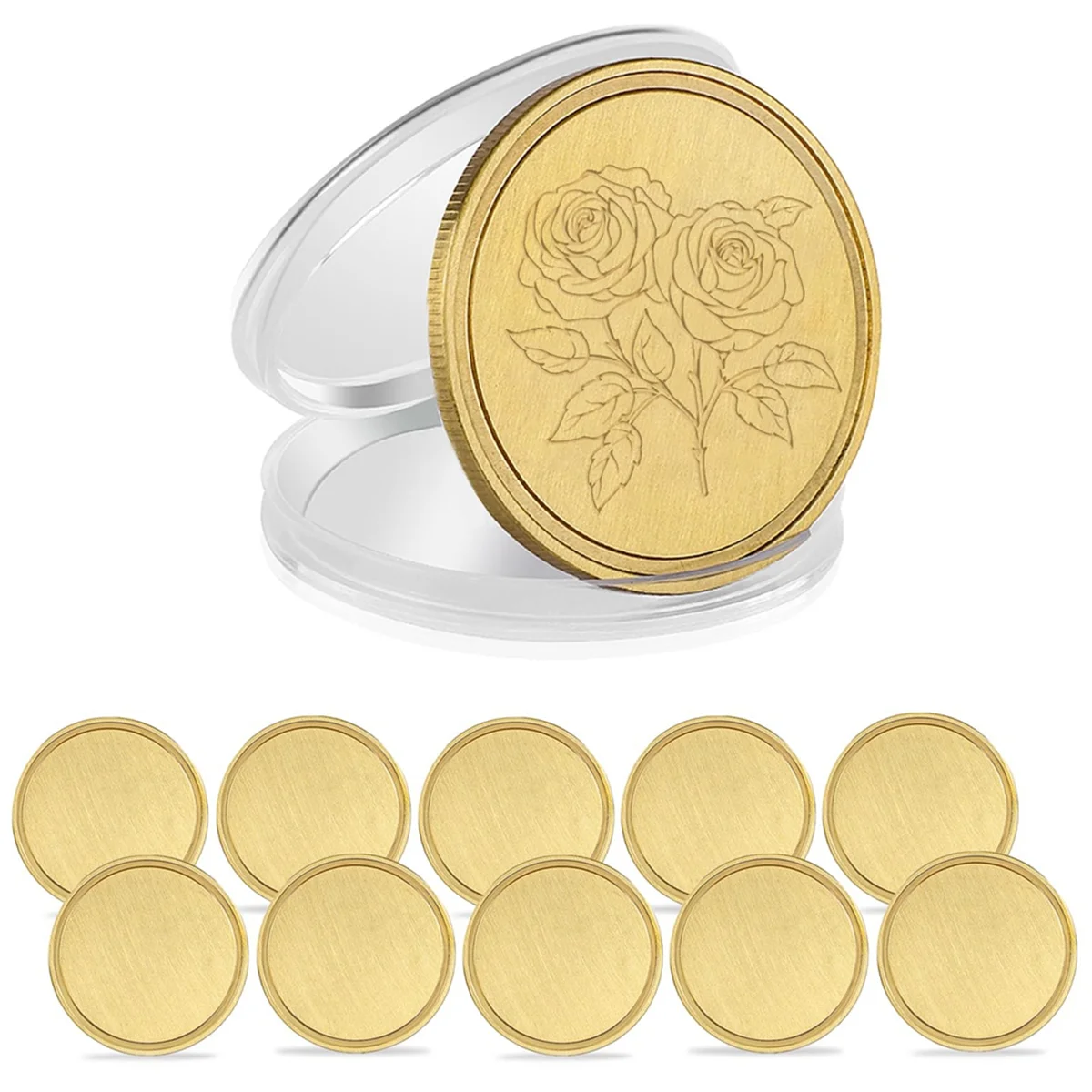 A44T10PCS Laser Engraving Blanks Brass Coin Blanks Metal Engraving Blank Coins 40mm with Acrylic Protection Box