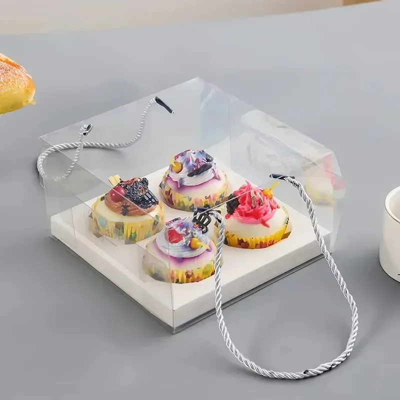 Paper Cup Cake Box PET Food Grade Plastic 4 Holes 6 Holes Transparent Handheld Box Baking Desserts Portable Gift Packaging Boxes