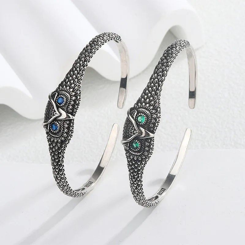 Personality Retro Owl Animal Shiny Crystal 925 Sterling Silver Female Bangle Promotion Jewelry Party Gifts 2026 New