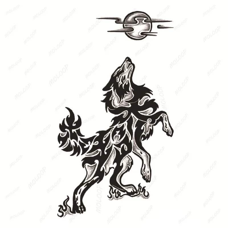 Tattoo Sticker Wolf Moon Element Totem Waterproof Temporary Fake Tatto Flash Makeup Arm Party Body Art for Women Men