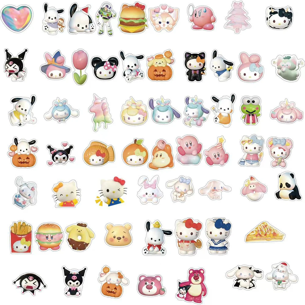 10/30/60 Uds 3D Sanrio Kawaii Cinnamoroll Pochacco Hello Kitty dibujos animados lindo pegatina de Graffiti juguete para niños DIY taza de agua guitarra