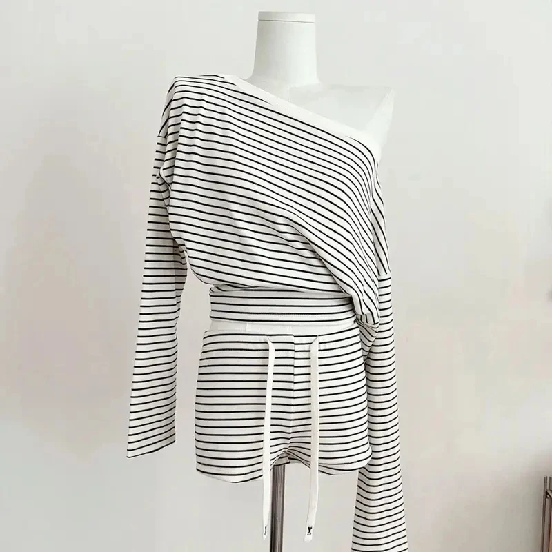 Striped Sleepwear Women Pajama Shorts Sets Long Sleeve Piiama Casual 2 Pieces Night Wears Autumn Korean Casual Home Suit 2026 image 6