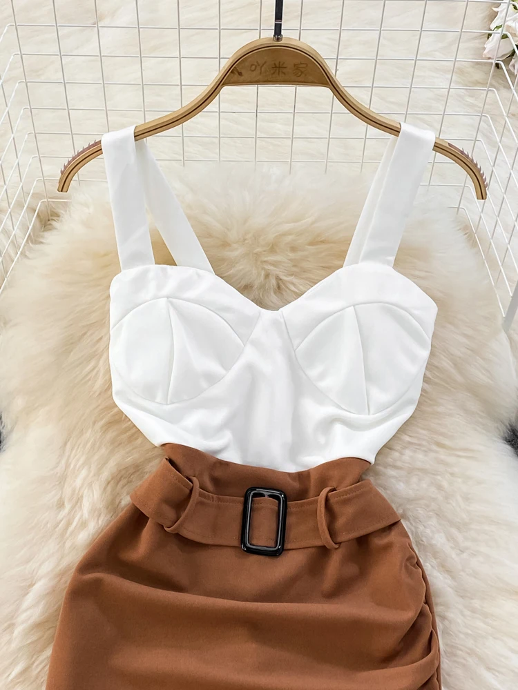 Women Khaki Patchwork Evening Dress Vintage Off Shoulder Sleeveless Luxury Long Dresses Y2k One Piece Frocks 2000s Clothes 2025