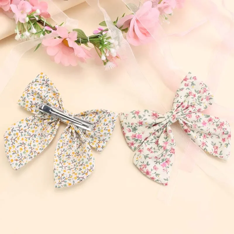 Oaoleer 2Pcs/set New Daisy Flower Hair Bow Clips for Kids Girls Cute Bowknote Hairpin Kids Barrettes Summer Hair Accessories