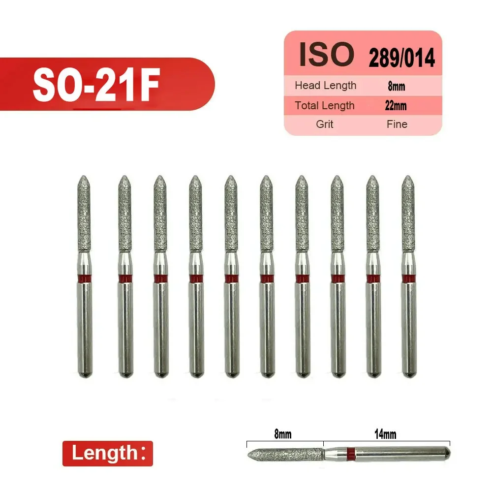 Fresa de diamante Dental con punta biselada, cilindro de preparación de corona, herramientas de dentista, 10 piezas, 1,6mm
