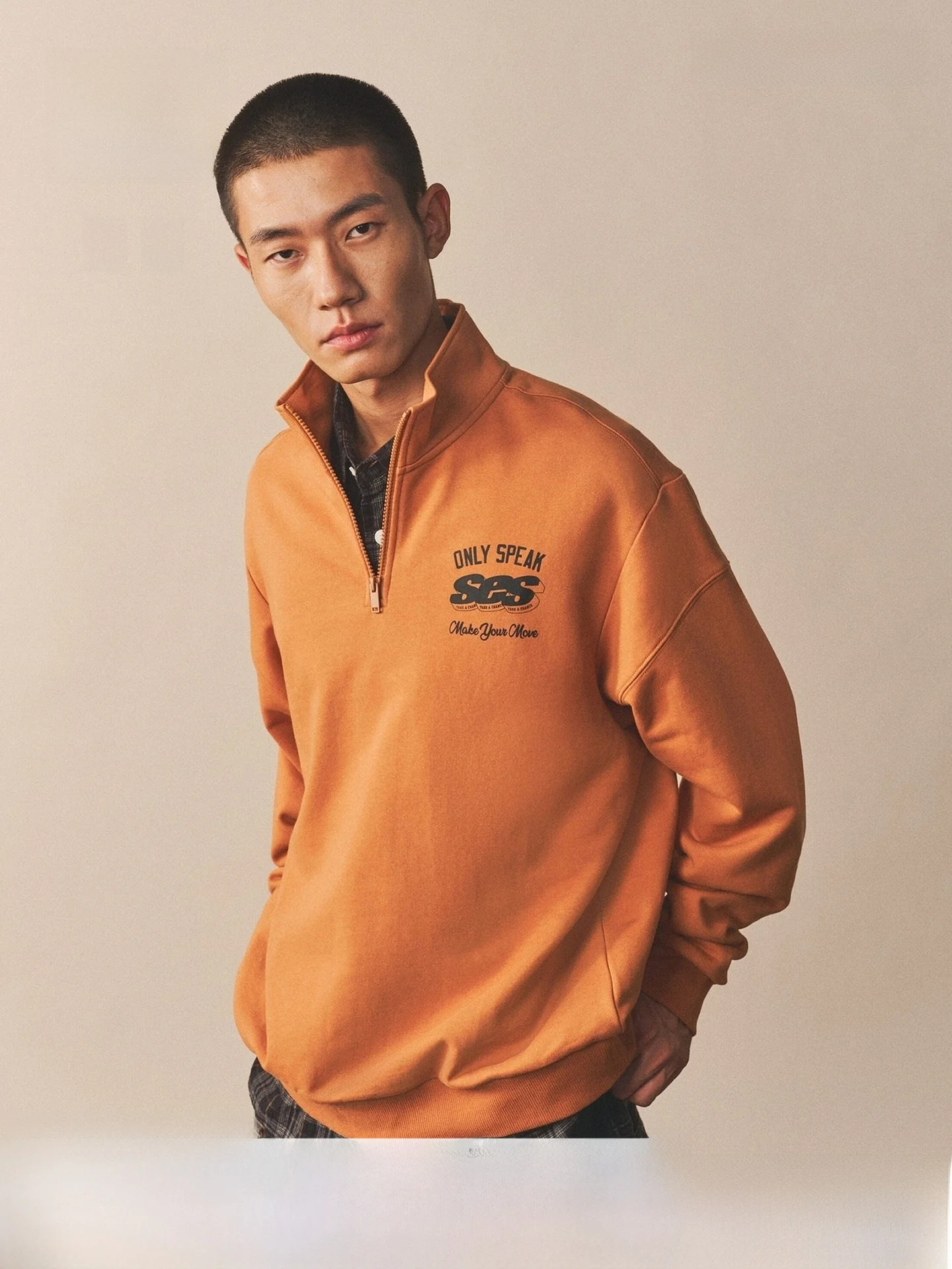 

Мужская толстовка H&M свободного кроя на молнии, модная, для повседневной носки, весна 2026, 100% хлопок, без капюшона, с буквенным принтом