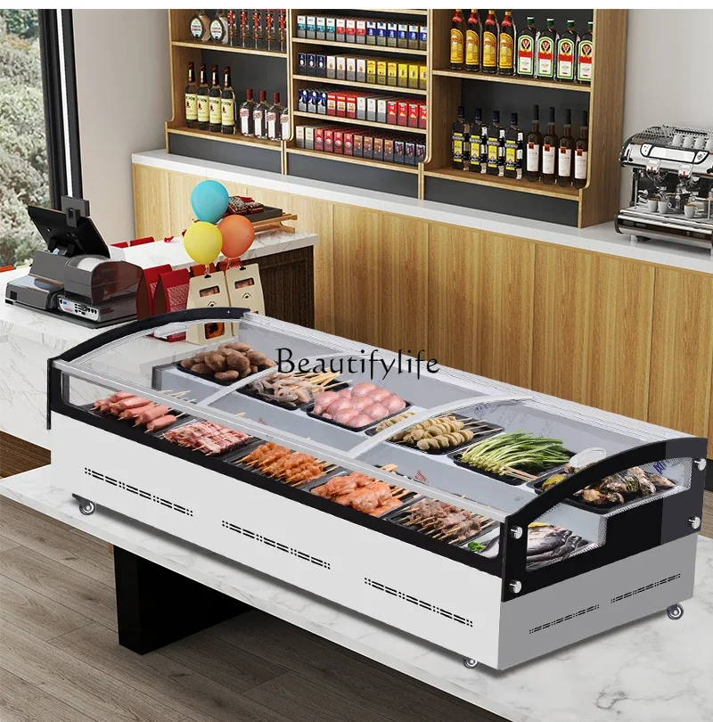 1Fried skewers, barbecue cold dishes, commercial desktop three-step refrigerated and fresh-keeping display cabinet