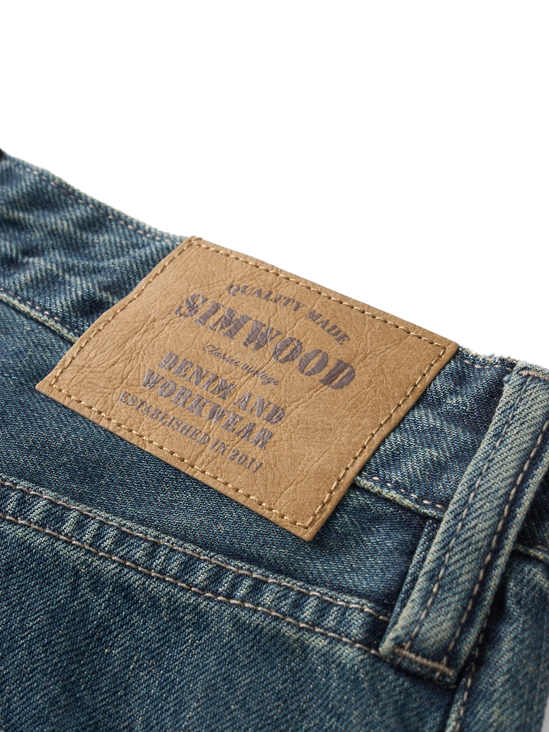 SIMWOOD 2025 Autunno stile largo 12,8 once tessuto di cotone drappeggiato jeans vintage lavati da uomo pantaloni in denim taglie forti
