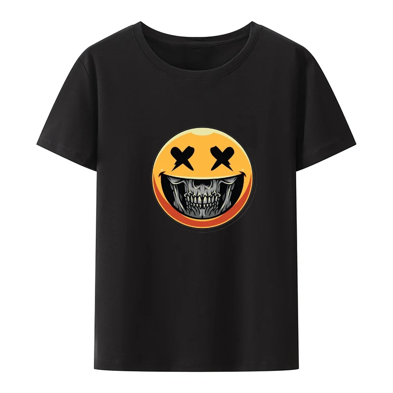 Scary Dark Skull Grin Face Expression Clothes Men Clothing Graphic Tshirts Hipster Anime T-shirt Roupas Masculinas Humor Loose