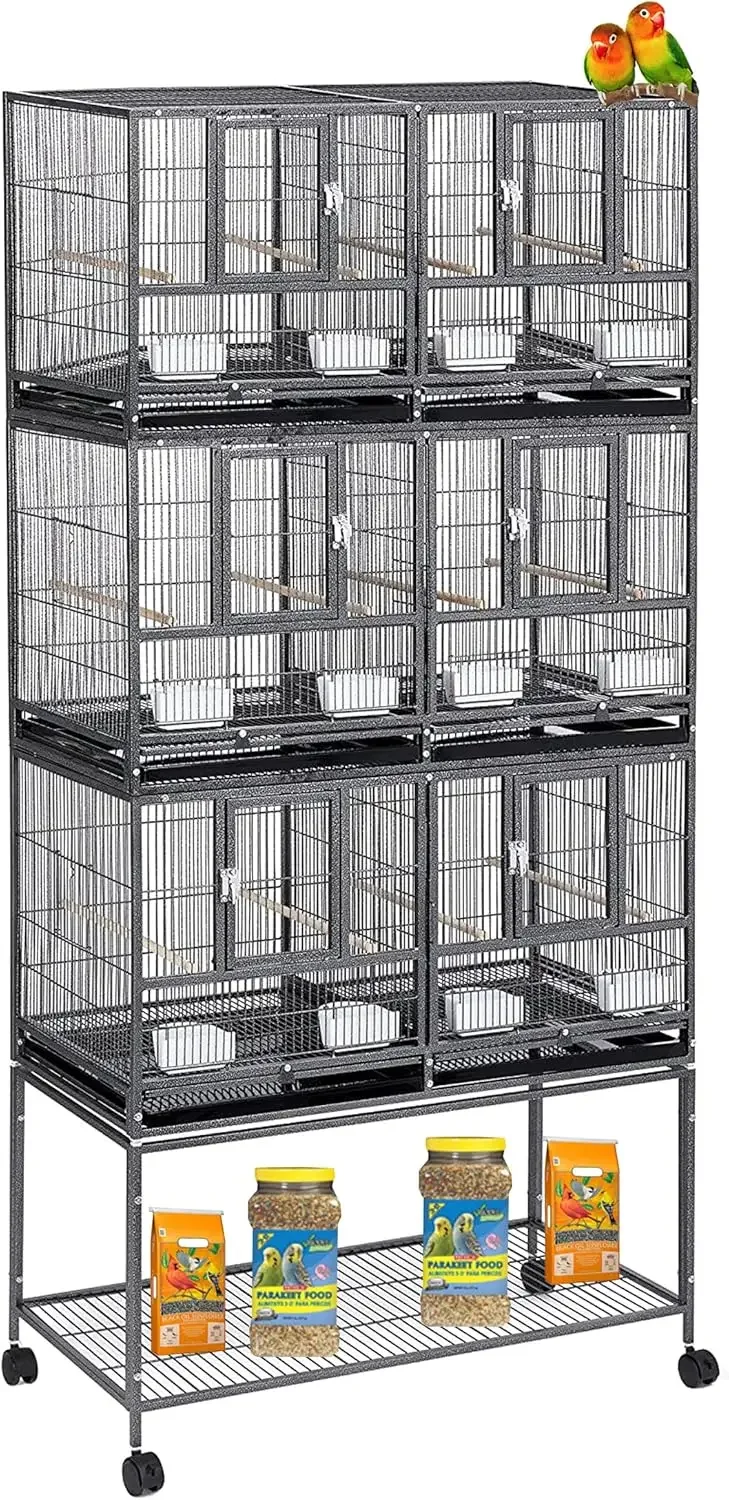 Nordic Double Rolling Cage Stackable Center Divided Breeding Bird Flight with Side Nesting Box Doors for Aviaries Canaries