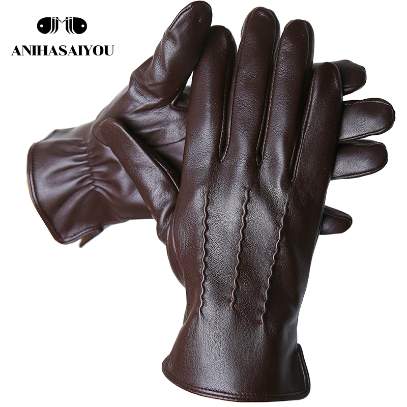 New Fashion Winter lambskin men\'s gloves Motorcycle Driving leather gloves Outdoor Simple men\'s leather gloves 2 Colors - 8001Y