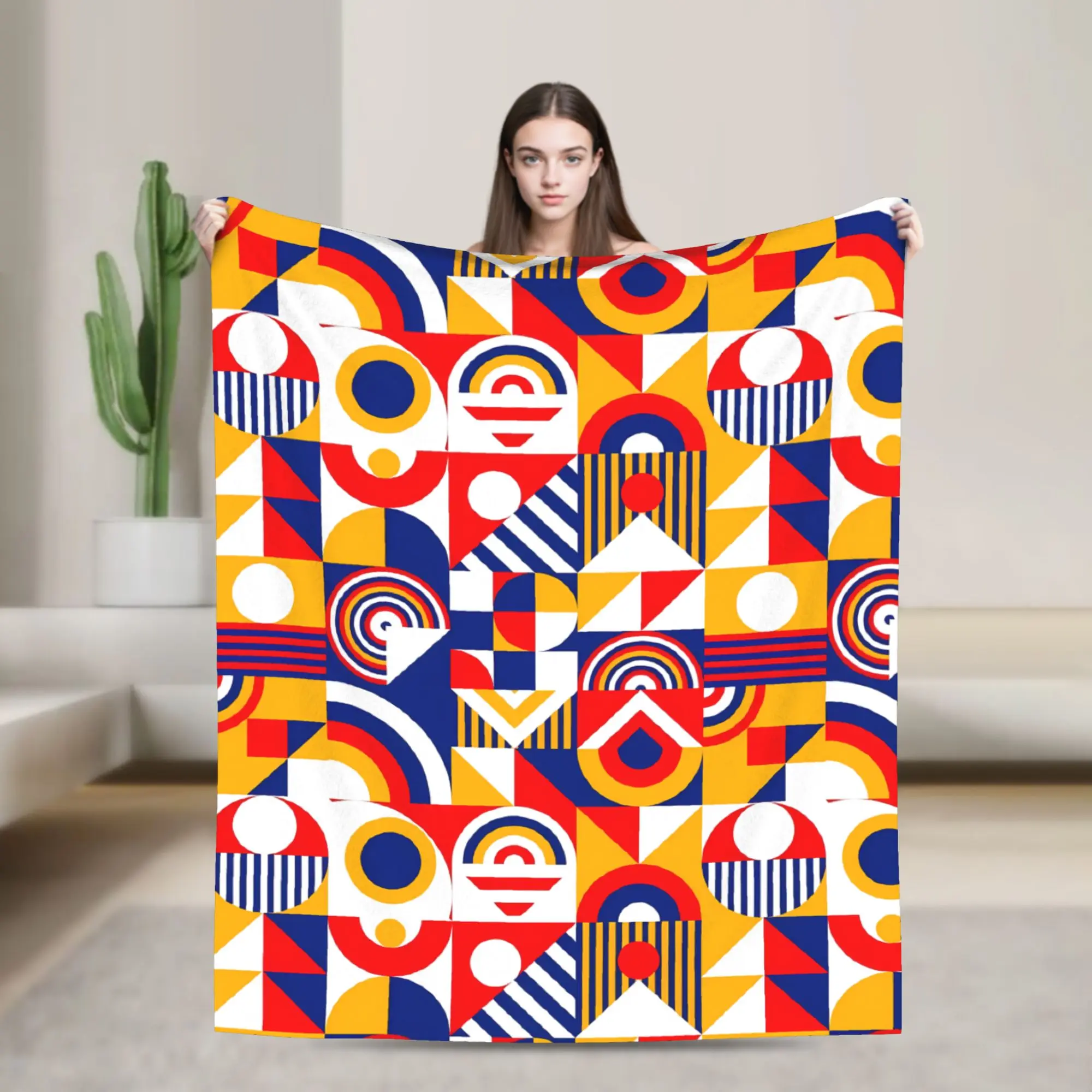 Bauhaus Elements Abstract Geometric Blanket  Picnic Flannel Bedding Throws For Couch Chair Warm Soft Custom Quality Bedspread