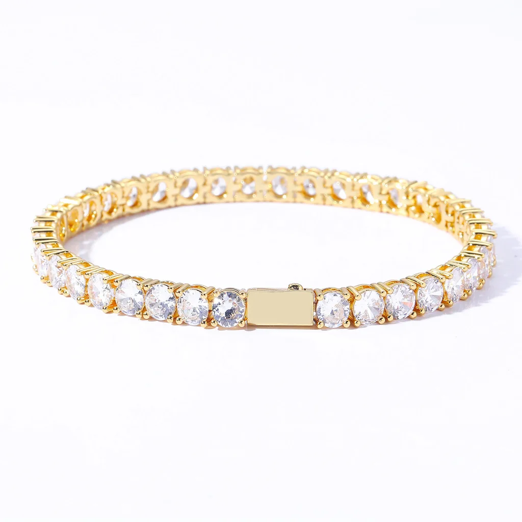 

Роскошный мужской браслет в стиле хип-хоп, высококачественная теннисная цепочка с пружинной пряжкой и однорядными камнями из микропрокладки циркона для мужчин, ювелирные изделия