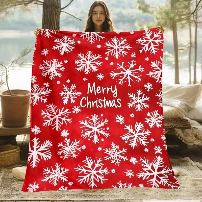 Christmas Holiday Throw Blanket Soft Flannel Santa Xmas Tree Snowman Print Warm Blanket for Bedroom Sofa Travel Christmas Decora