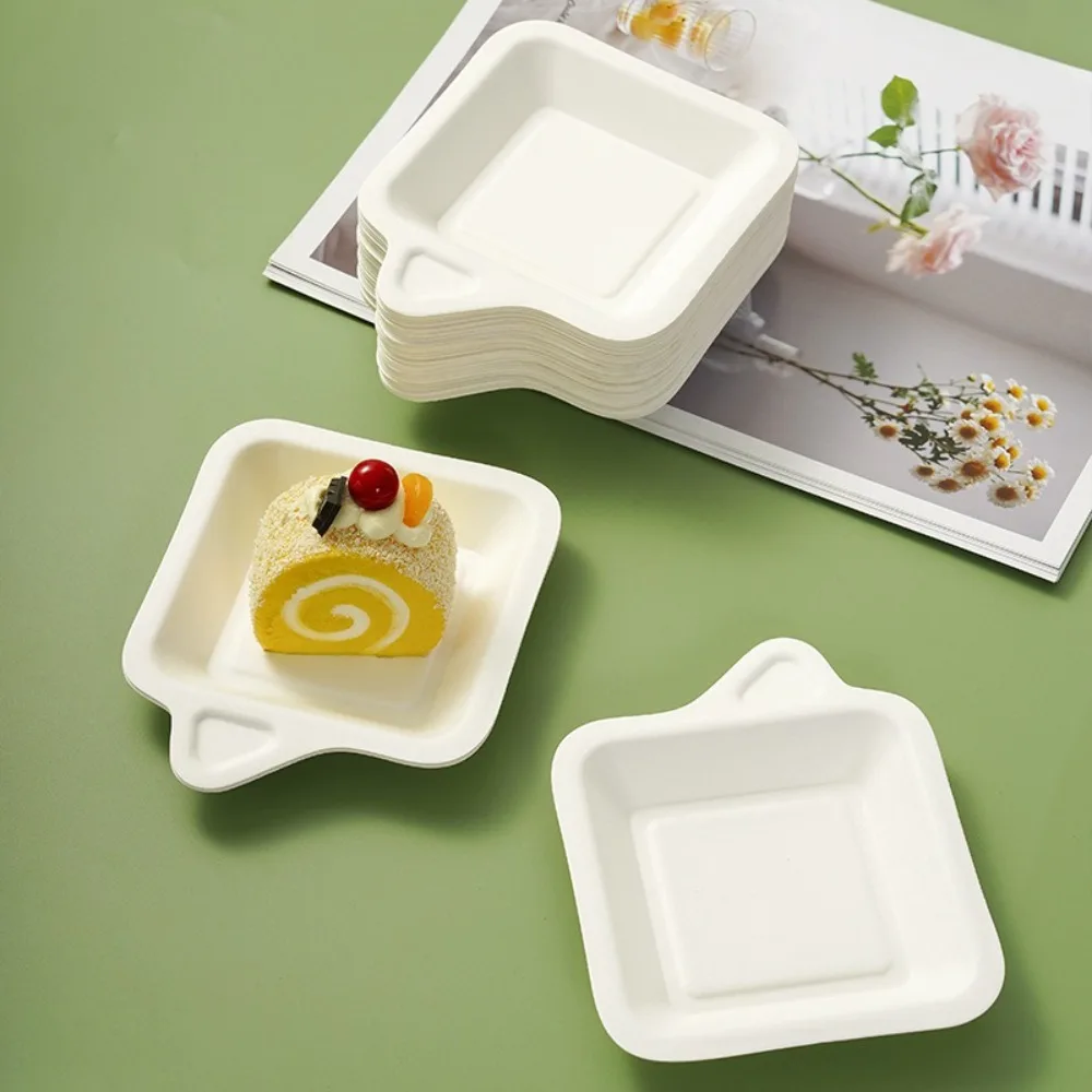 Assiette en papier jetable en matériau biodégradable, assiette carrée épaisse écologique, assiette à gâteau légère et antidérapante, 100 pièces