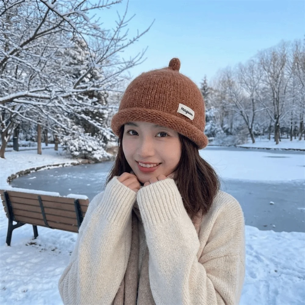 Cute Solid Color Knitted Beanies Cap Keep Warm Multifunction Painter Hat Beret Rolled Edge Pacifier Cap Winter