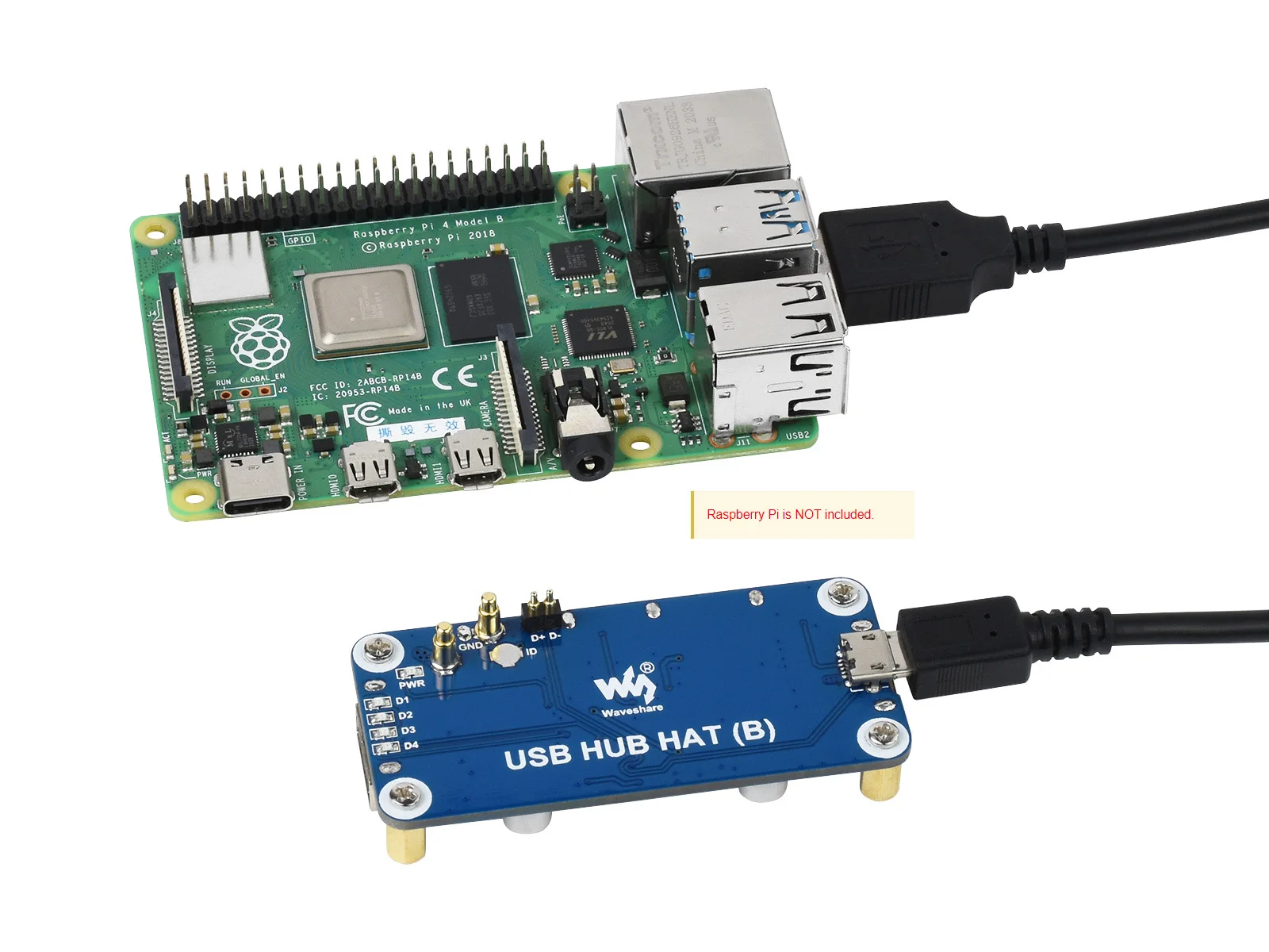 Waveshare-concentrador de red USB (B) Para Raspberry Pi Series, 4x puertos USB 2,0, Pin Pogo para serie Zero