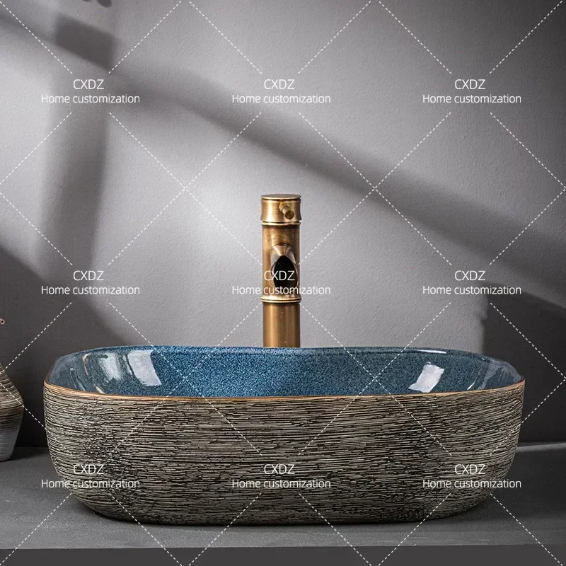 Retro Ceramic Art Washbasin On Stage Basin for Household Bathroom and Outdoor Use