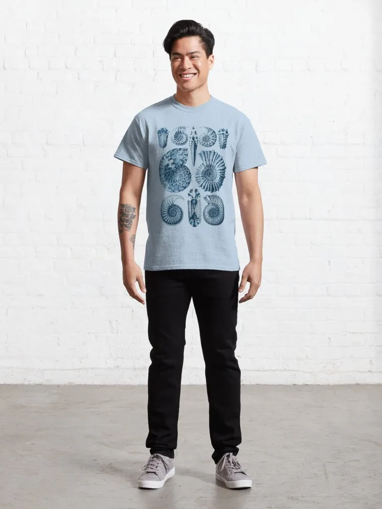 Ernst Haeckel Ammonite Blue Classic T-Shirt 100% Cotton Streetwear High Quality New Fashion Top Tees