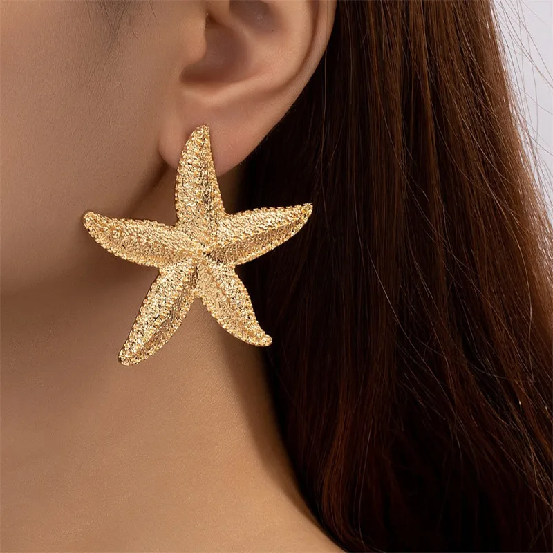 Uworld Stainless Steel Starfish Fashion Stud Earrings 18K Gold Color Waterproof Charm Metal Trendy Basic Jewelry Women Bijoux