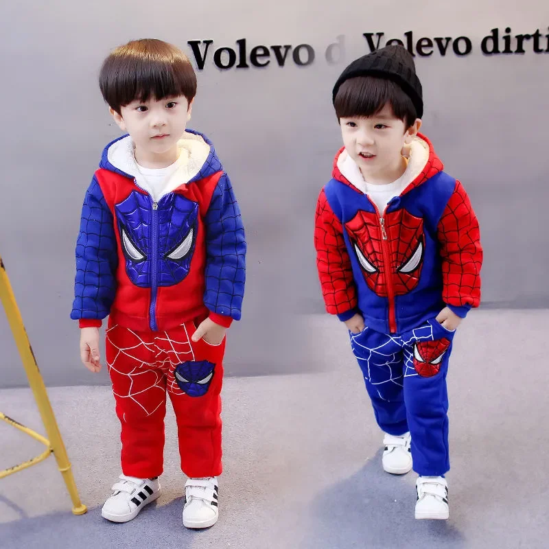 

Children Spiderman Clothing Sets Autumn Winter Baby Boy Thicken Hoodies Jacket+Pants 2Pcs Tracksuits Clothes Kids Sports Costume