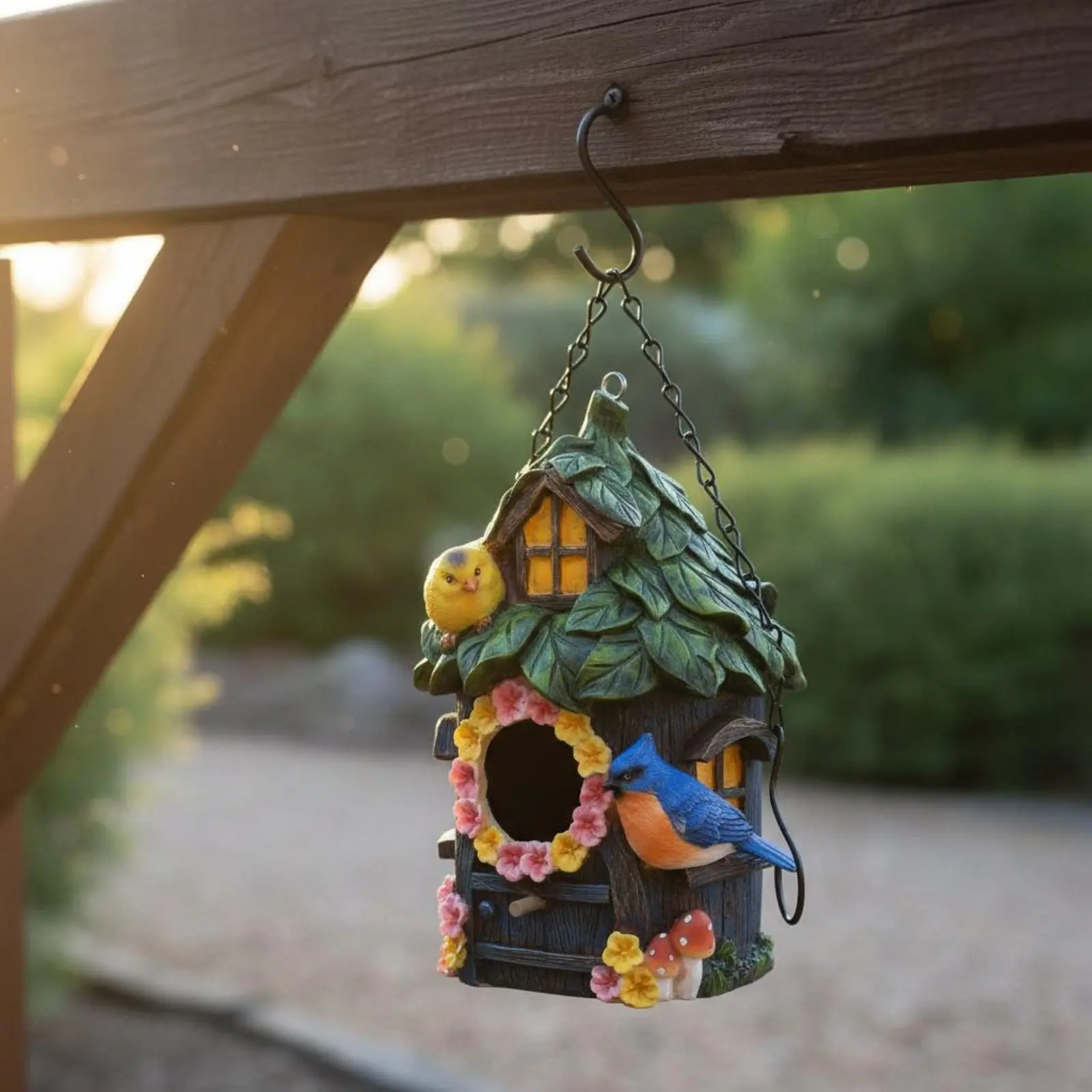 Hanging Birdhouse Ornament Garden Charm Resin Birdhouse Mini Bird House Decor Weather-Resistant Hanging Bird Nest Cute Design