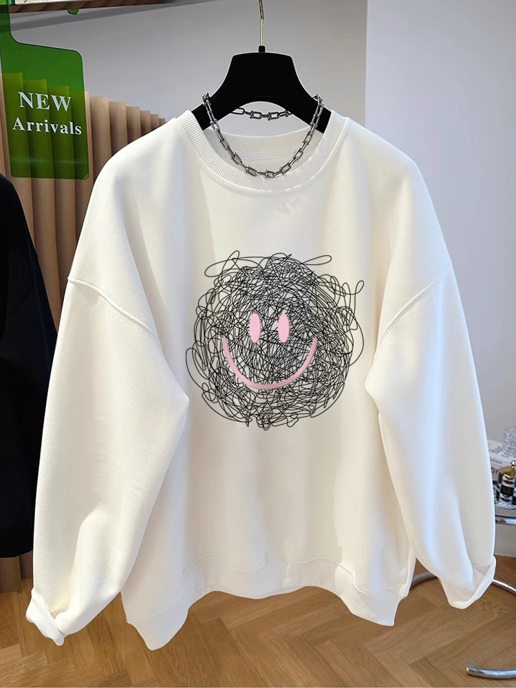 Sweat-shirt rétro américain pour femmes, grande taille 300 Pou, printemps-automne, fin, ample, petite taille, haut confortable et respirant en coton