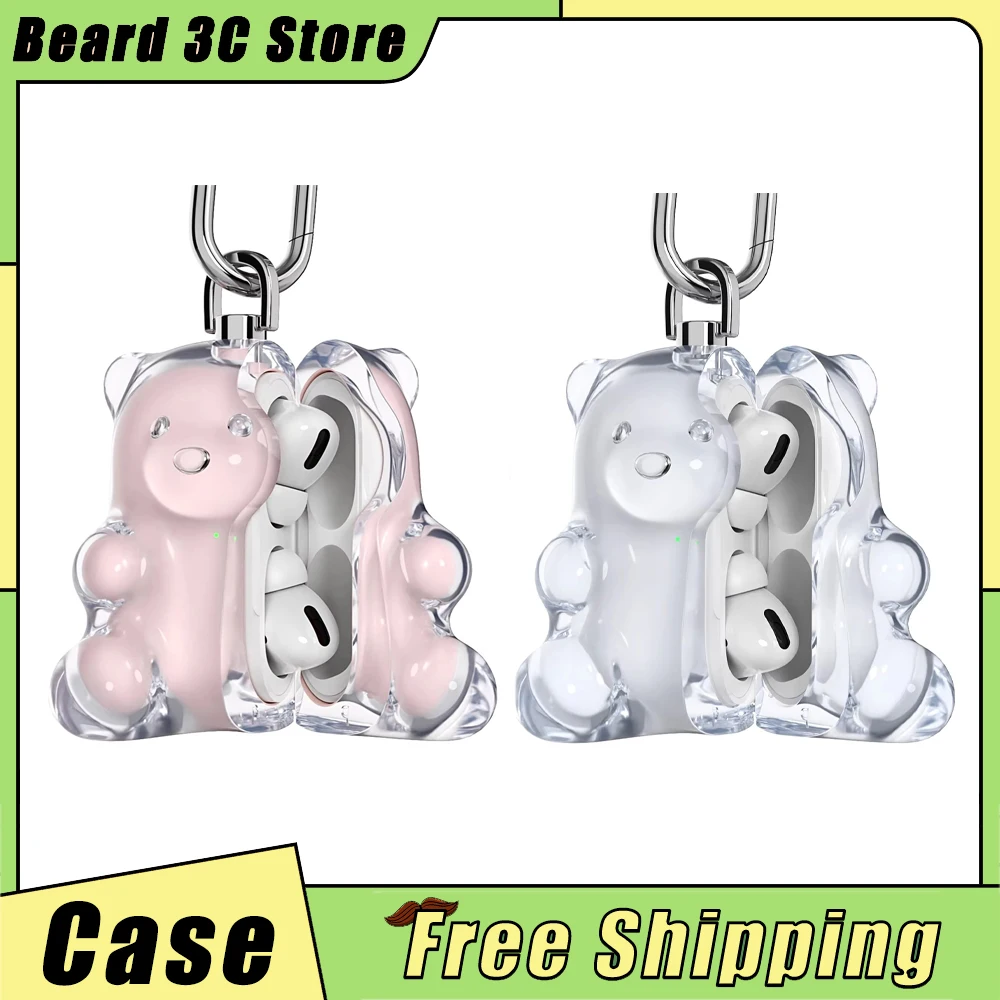 808FC Bear Headphone Case Transparent Hard Rubber Protective Cover AirPods Pro 2 Earphone Case Suitable Custom for AirPods 3/4