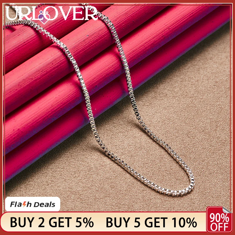 

URLOVER 925 Sterling Silver 1.5mm 20 Inch Box Necklace For Women Man Party Engagement Wedding Fashion Charm Jewelr Fine Chain