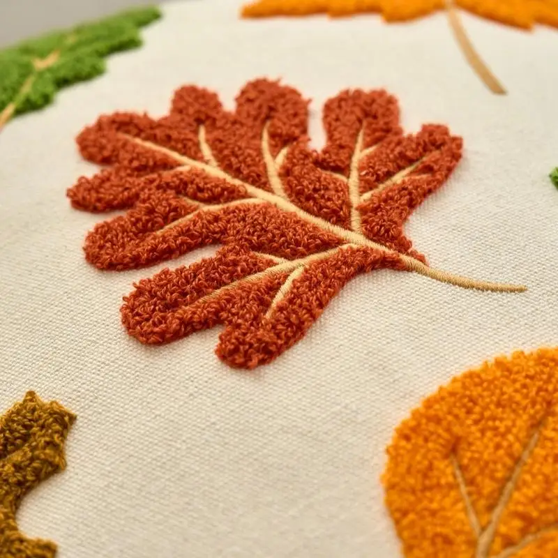 E8BD Fall Themed Embroidered Cushion Cover With Maple Design Pillowcase Home Accent