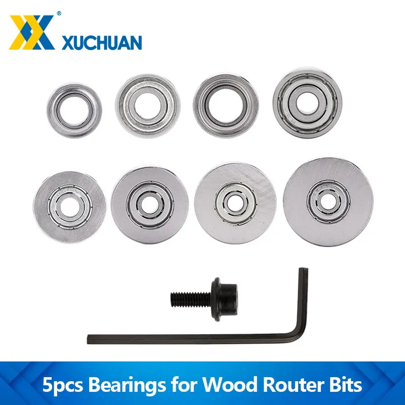 

Bearings 4.76/6.35/9mm Durable Steel Bearings Accessories Kit Fits for Wood Router Bits Heads and Shank Top Mounted 5pcs