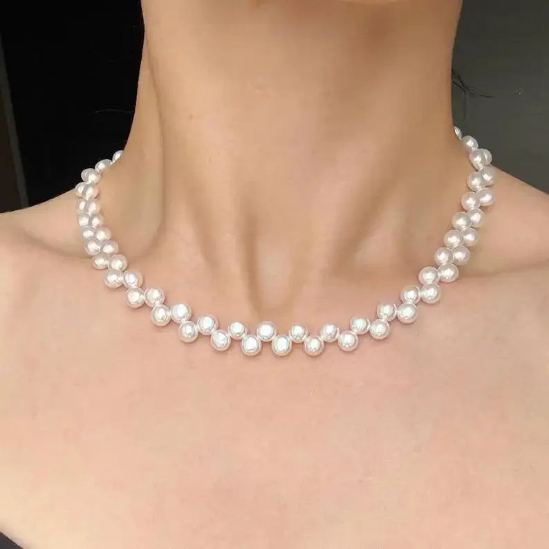 

YWYC 2025 New Arrivals 7-8mm Bread Round Freshwater Pearl Necklace 37cm Length 5cm Adjustable Pearl Necklaces Jewelry Gift