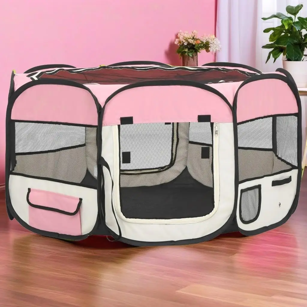 Portable Foldable Dog Playpen with Carrying Bag - 49.2x49.2x24 Inches