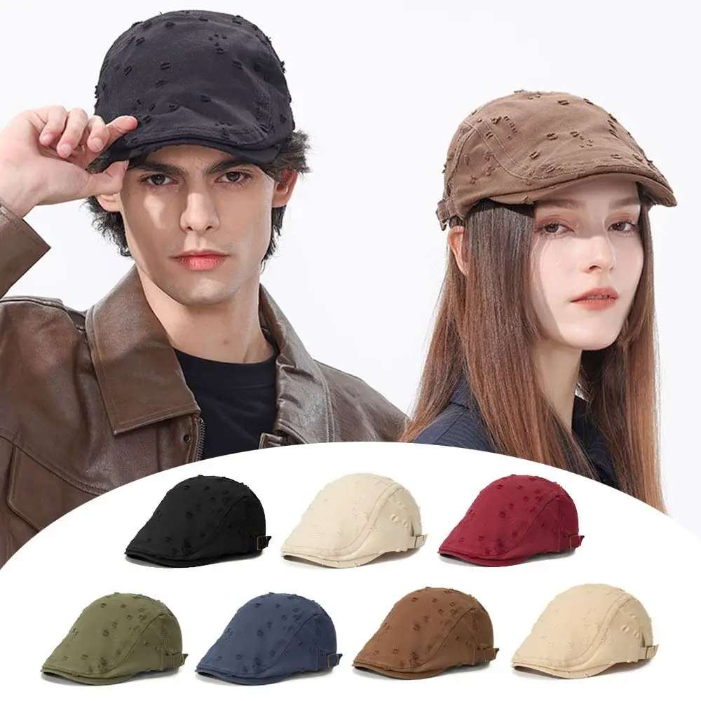 Casual Hole Sketching Beret Hat Soft Adjustable Painter Hat Cotton Newsboy Hat Men Women Driver Flat Caps
