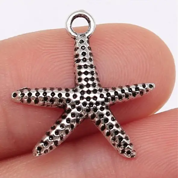 

20pcs 20x20mm Starfish Pendant Charms Antique Silver Color For Jewelry Findings EF3900