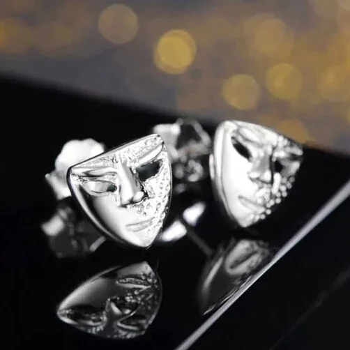 

925 sterling silver Mask Stud Earrings for Women Elegant Wedding Jewelry pendientes mujer moda