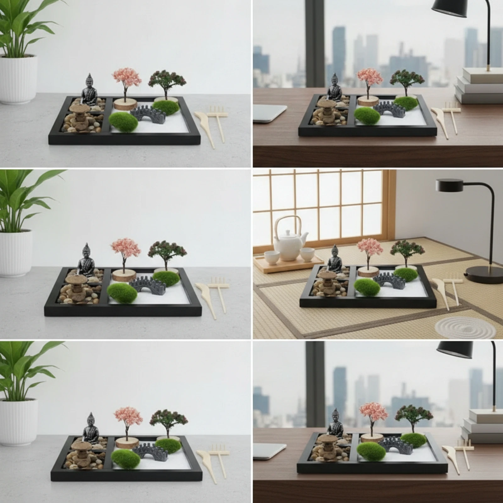 Tabletop Zen Garden Meditation Desktop Zen Garden Tray Divided Decor Black for Desk, Office