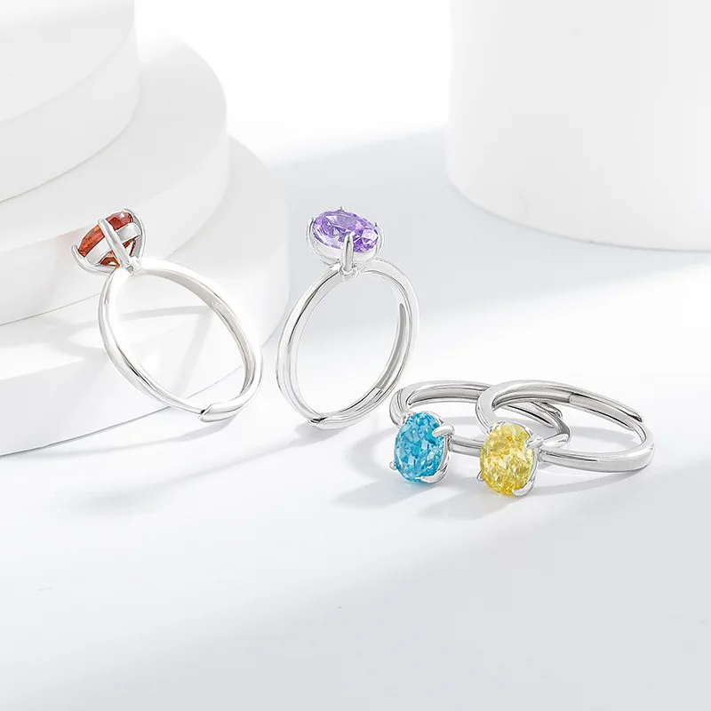 925 Sterling Silber Funkelnder Eisblumenschliff 6 * 8 mm Taubenei Zirkon Ring Damenmode Einfacher klassischer Ehering – Detail 2