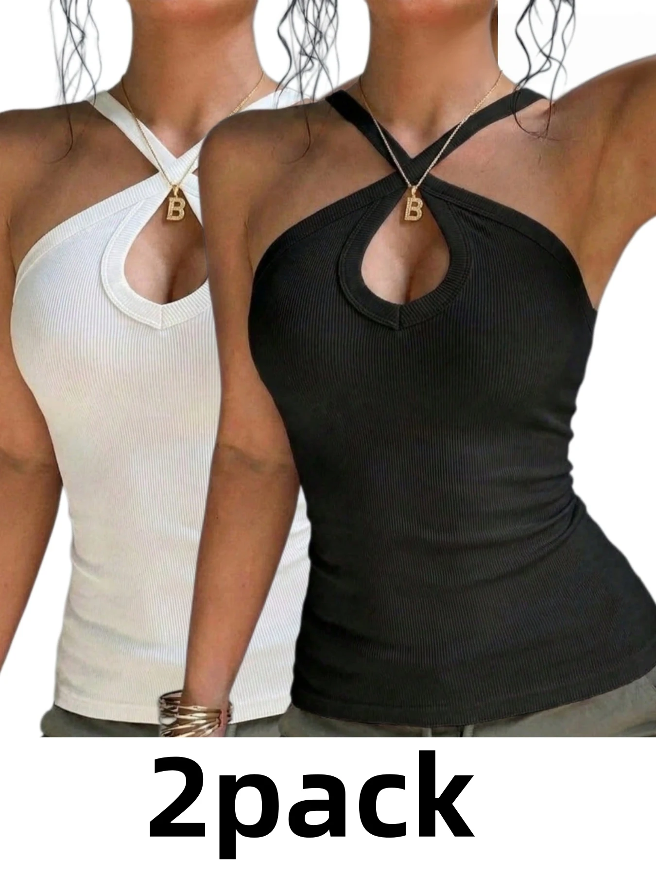 2-Piece 2-Piece Set of Women's Ribbed Cross V-Neck Camisole Tops, Y2K Style Slim-Fitting Backless Camisole Tops, Soft and Stretchy Sleeveless Tops, T-Shirts, Base Layer Shirts, Suitable for Layering or Wearing Alone, for Daily Casual Wear, Home Fashion, Parties, Outdoor Activities, and Yoga - Aliexpress Deal