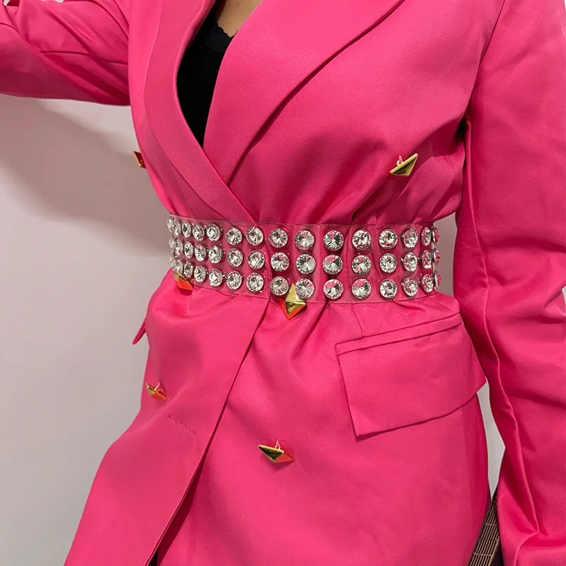 Wide Transparent PVC Big Belts for Women Pearl Rhinestone Rivet White Corset Cummerbunds Waistband Y2K Women's Belt Female