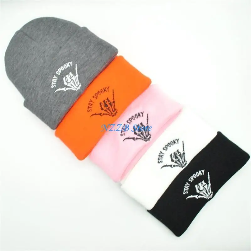 T21F – bonnet tricoté à main avec tête mort, casquette soleil d'extérieur, chapeau Kpop à mode pour adolescents,