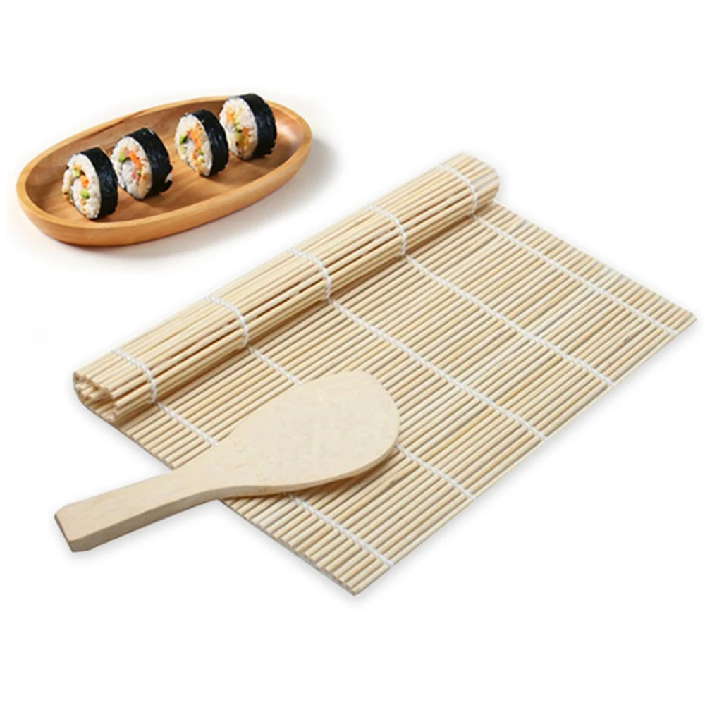 Sushi Curtain + Rice Spoon A Set Of Tools For Making Sushi Natural Bamboo Has Durability And Reliability.