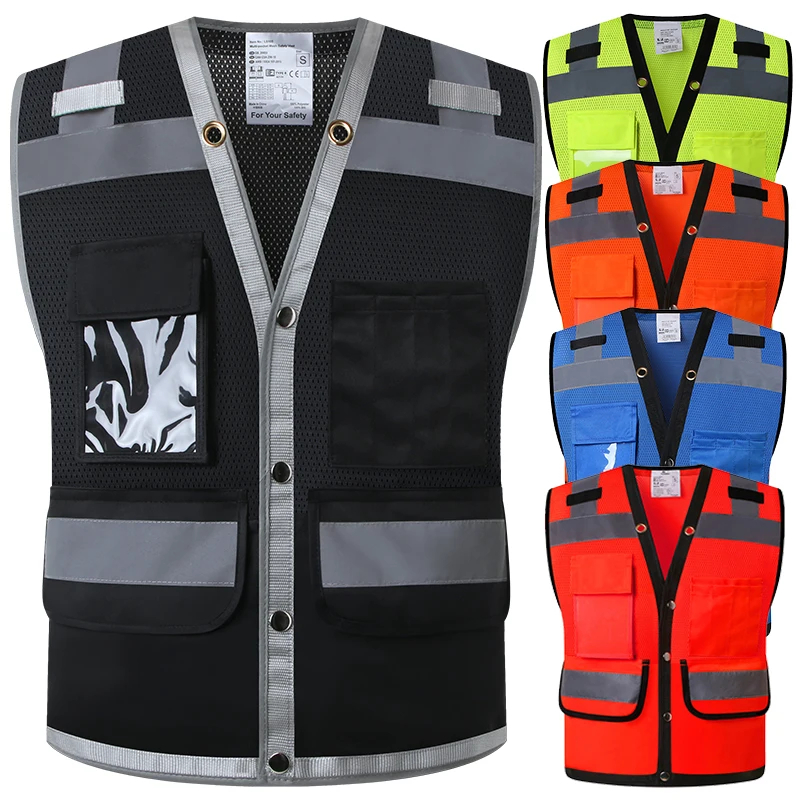 Mesh Safety Vest for Men Reflective Vest with Buttons Safety Vest Reflective with Pockets Size S-XXL