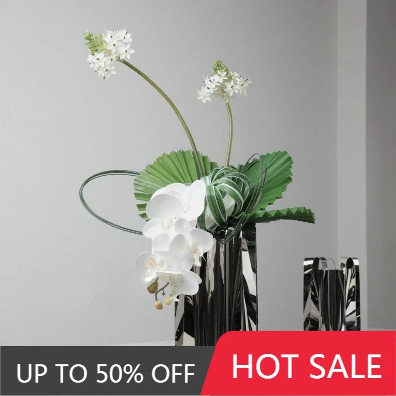 Stainless Steel Vase Modern Minimalism Vases Living Room Bedroom Bedside Decor Vase Luxury Flower Arrangement Decoration Prop