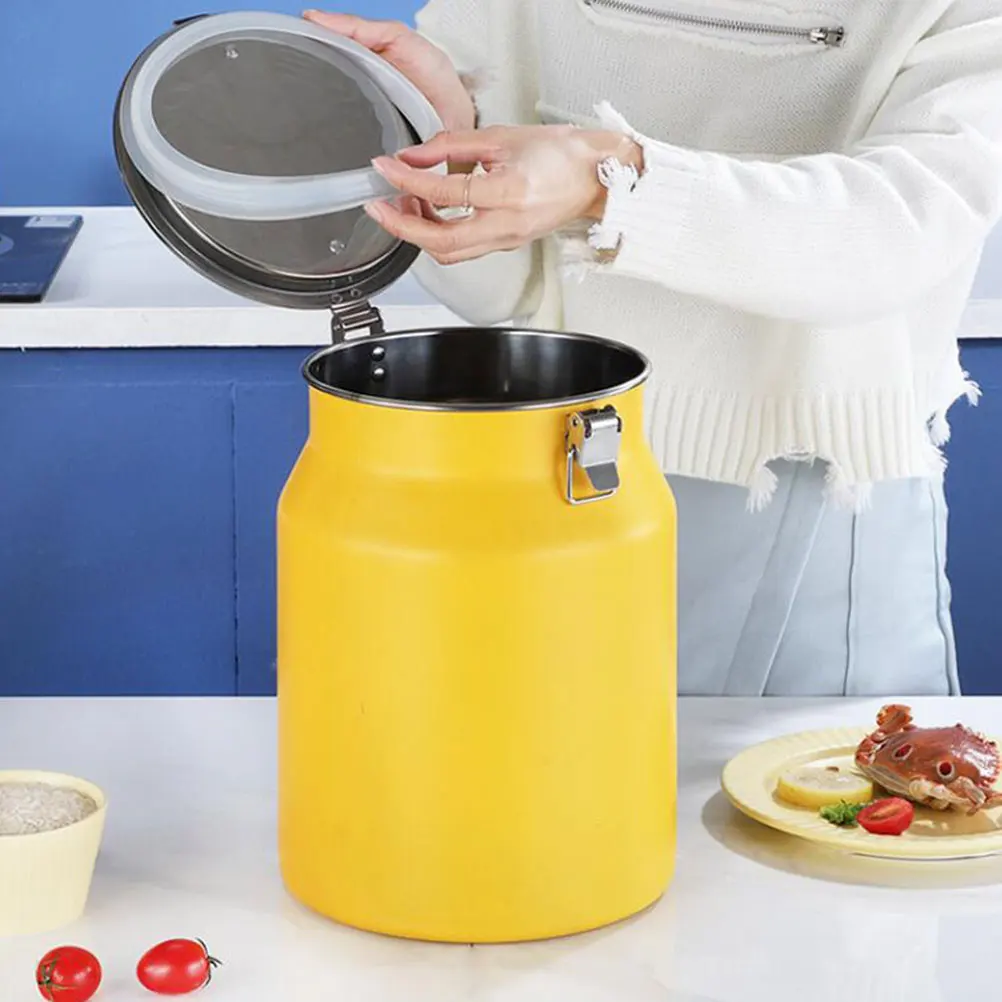 

Stainless Steel Rice Bucket 8L Yellow Sealed Storage Container Kitchen Home Pet Flour Multi Purpose Strong Grip Practical Use
