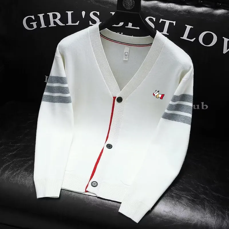 골프니트 Luxury Brand Golf Sweater Men's Golf Wear 2025 Spring New Long Sleeves Top Fashion V-neck Knit Cardigan Men's Golf Clothing