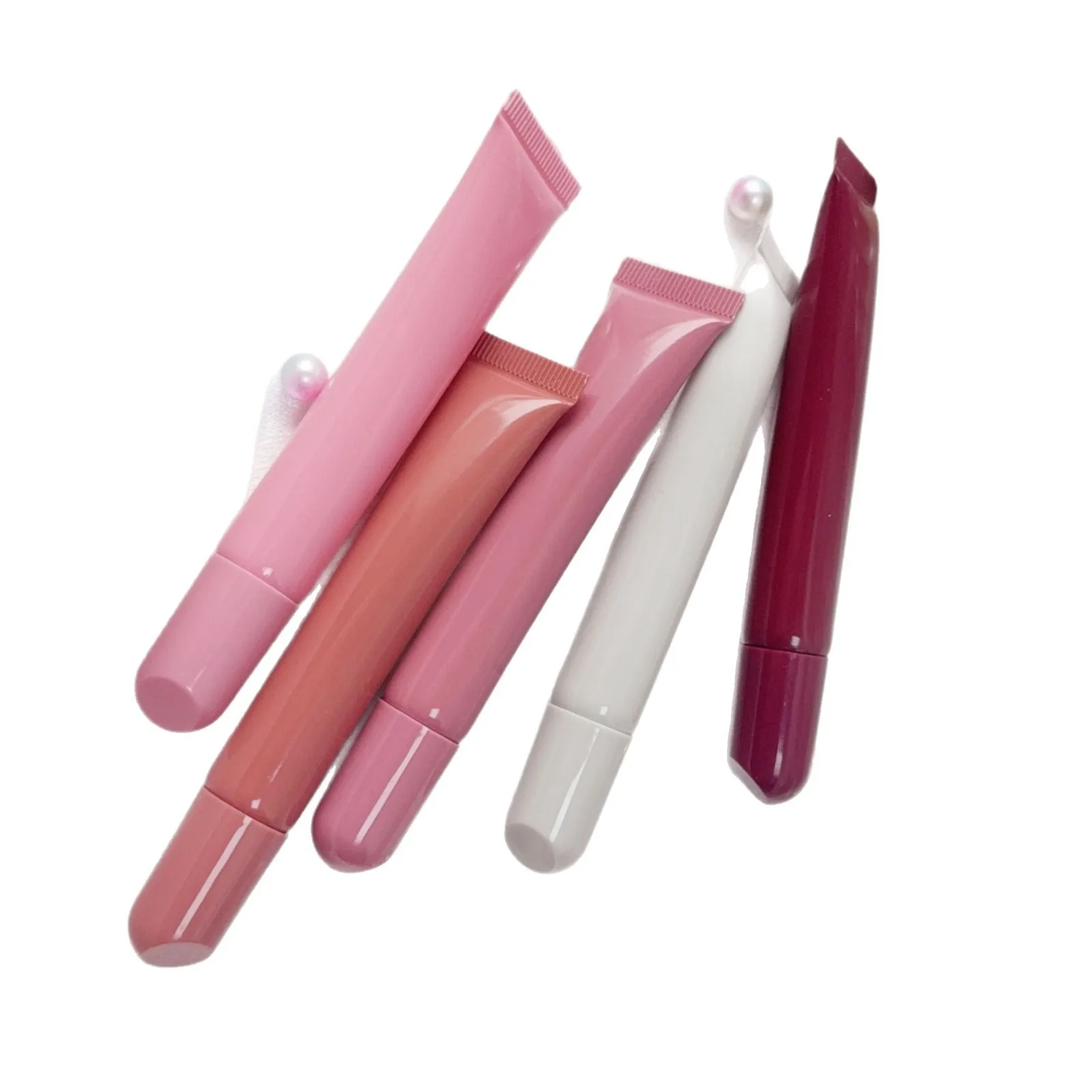 Tubos de aperto de brilho labial de massagem vazio recipiente de cosméticos lipgloss creme para os olhos garrafa recarregável rosa tubo macio logotipo personalizado 10ml